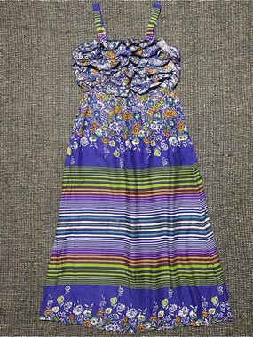 Zoey Purple Floral Striped Maxi Sundress with Ruffle Bodice